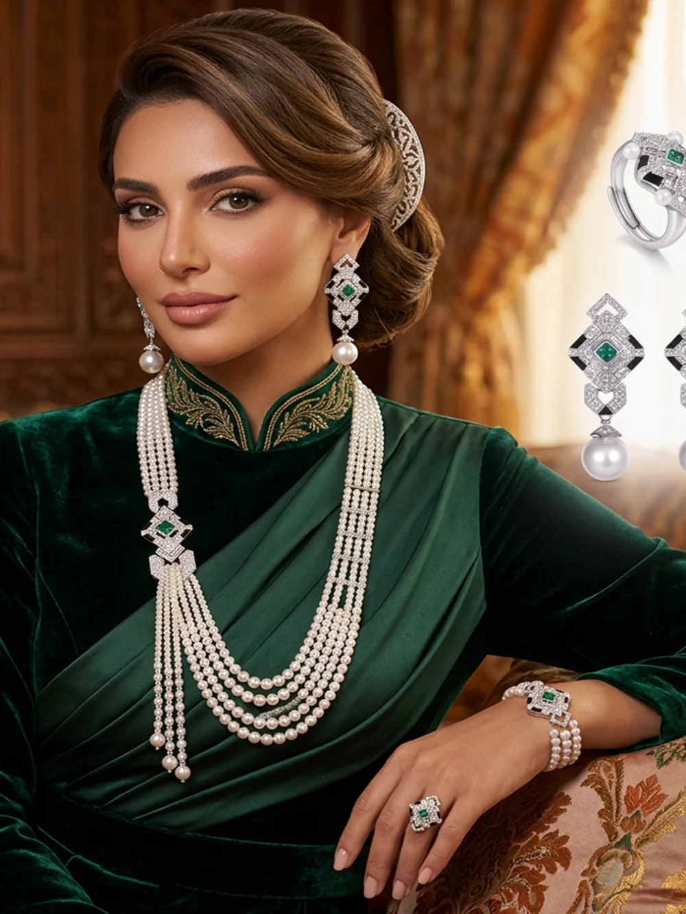 020 طقم لؤلؤ زمردي